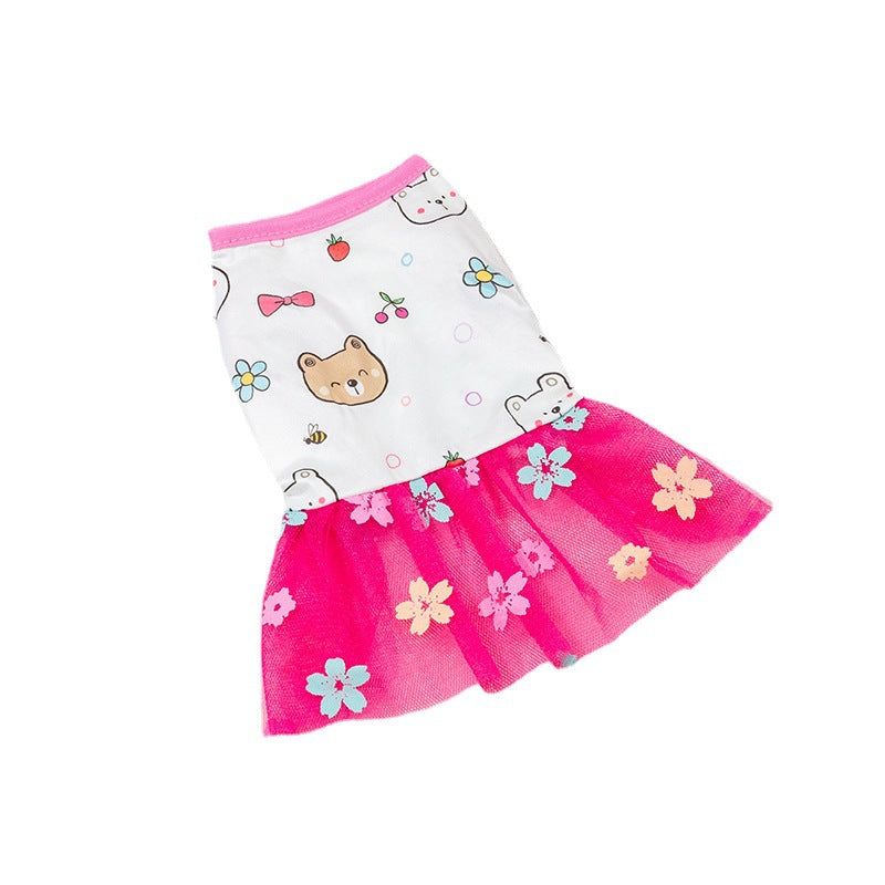 HKM-7646269 Cute Pet Skirt Dress in Pink Rainbow, Floral, and Butterfly Designs for Dogs