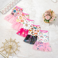 HKM-7646269 Cute Pet Skirt Dress in Pink Rainbow, Floral, and Butterfly Designs for Dogs