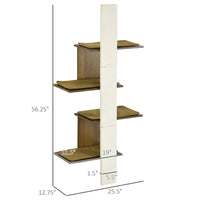 HKM-7647165 Wall-Mounted Cat Tree with Cushions, 4-Layer Cat Shelves and Scratching Post, Natural Color, Space-Saving Design