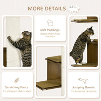 HKM-7647165 Wall-Mounted Cat Tree with Cushions, 4-Layer Cat Shelves and Scratching Post, Natural Color, Space-Saving Design