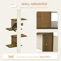 HKM-7647165 Wall-Mounted Cat Tree with Cushions, 4-Layer Cat Shelves and Scratching Post, Natural Color, Space-Saving Design