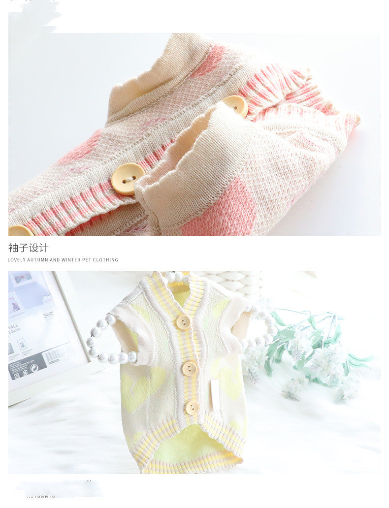 HKM-7649469 Cozy Wool Sweater for Cats and Dogs - Autumn and Winter Cardigan in Yellow and Pink