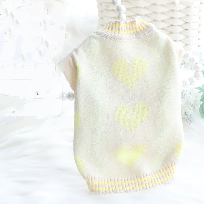 HKM-7649469 Cozy Wool Sweater for Cats and Dogs - Autumn and Winter Cardigan in Yellow and Pink