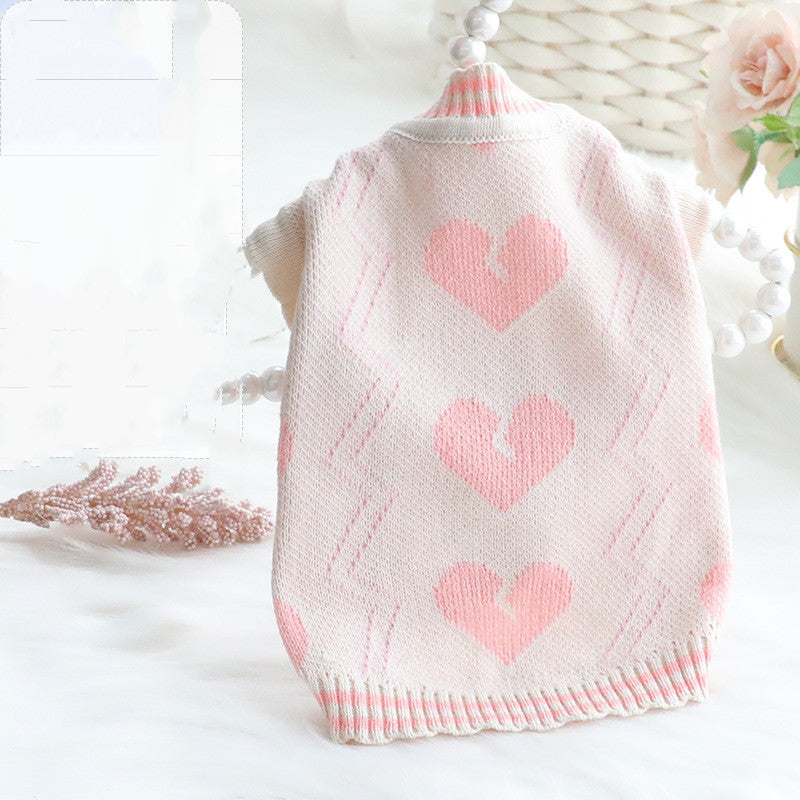 HKM-7649469 Cozy Wool Sweater for Cats and Dogs - Autumn and Winter Cardigan in Yellow and Pink