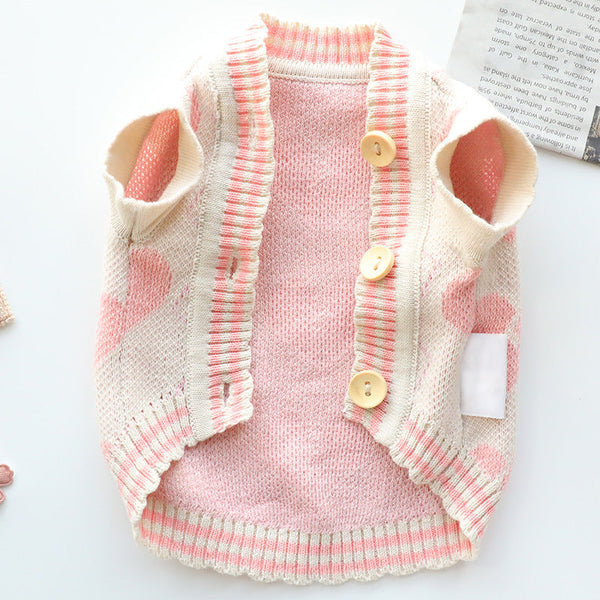 HKM-7649469 Cozy Wool Sweater for Cats and Dogs - Autumn and Winter Cardigan in Yellow and Pink
