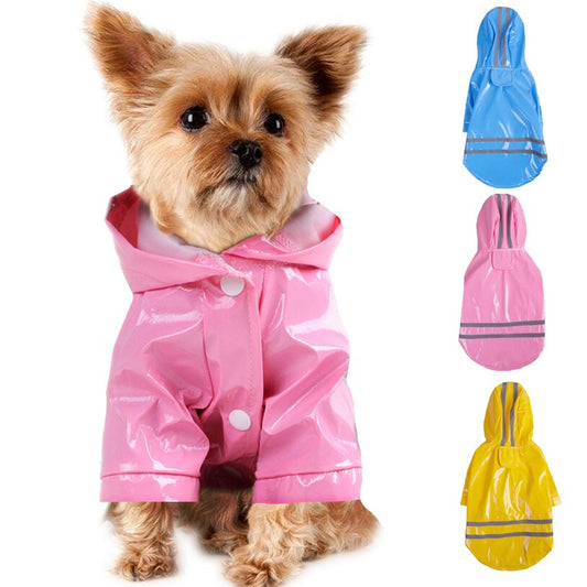 HKM-7649853 Hooded Waterproof PU Dog Raincoat with Reflective Stripes - Available in Multiple Colors and Sizes
