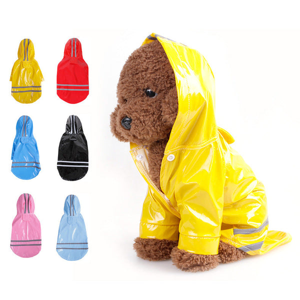 HKM-7649853 Hooded Waterproof PU Dog Raincoat with Reflective Stripes - Available in Multiple Colors and Sizes