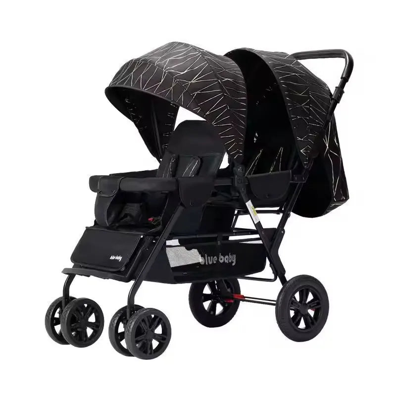 HKM-765011 Lightweight Folding Twin Baby Stroller with Adjustable Seating Options for Infants and Toddlers