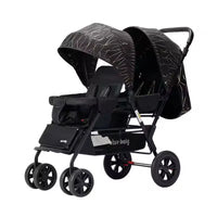 HKM-765011 Lightweight Folding Twin Baby Stroller with Adjustable Seating Options for Infants and Toddlers