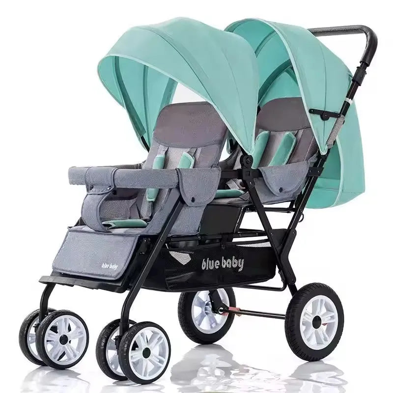 HKM-765011 Lightweight Folding Twin Baby Stroller with Adjustable Seating Options for Infants and Toddlers