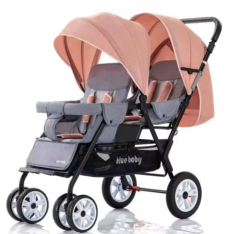 HKM-765011 Lightweight Folding Twin Baby Stroller with Adjustable Seating Options for Infants and Toddlers