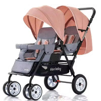 HKM-765011 Lightweight Folding Twin Baby Stroller with Adjustable Seating Options for Infants and Toddlers