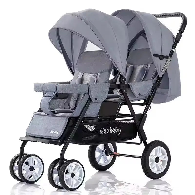 HKM-765011 Lightweight Folding Twin Baby Stroller with Adjustable Seating Options for Infants and Toddlers