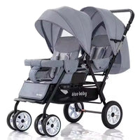 HKM-765011 Lightweight Folding Twin Baby Stroller with Adjustable Seating Options for Infants and Toddlers