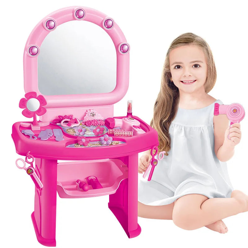 HKM-765075 Princess Dresser Play Toy Set with Cosmetics and Mirror for Kids Ages 3 and Up