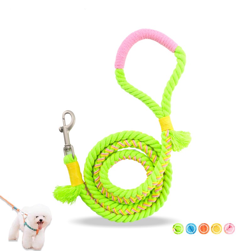 HKM-7651261 Handmade Cotton Rope Dog Traction Rope - Durable, Colorful, 1.0cm Diameter, 120cm Length