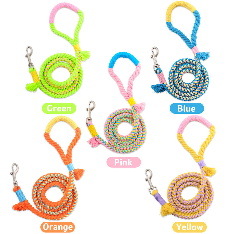 HKM-7651261 Handmade Cotton Rope Dog Traction Rope - Durable, Colorful, 1.0cm Diameter, 120cm Length