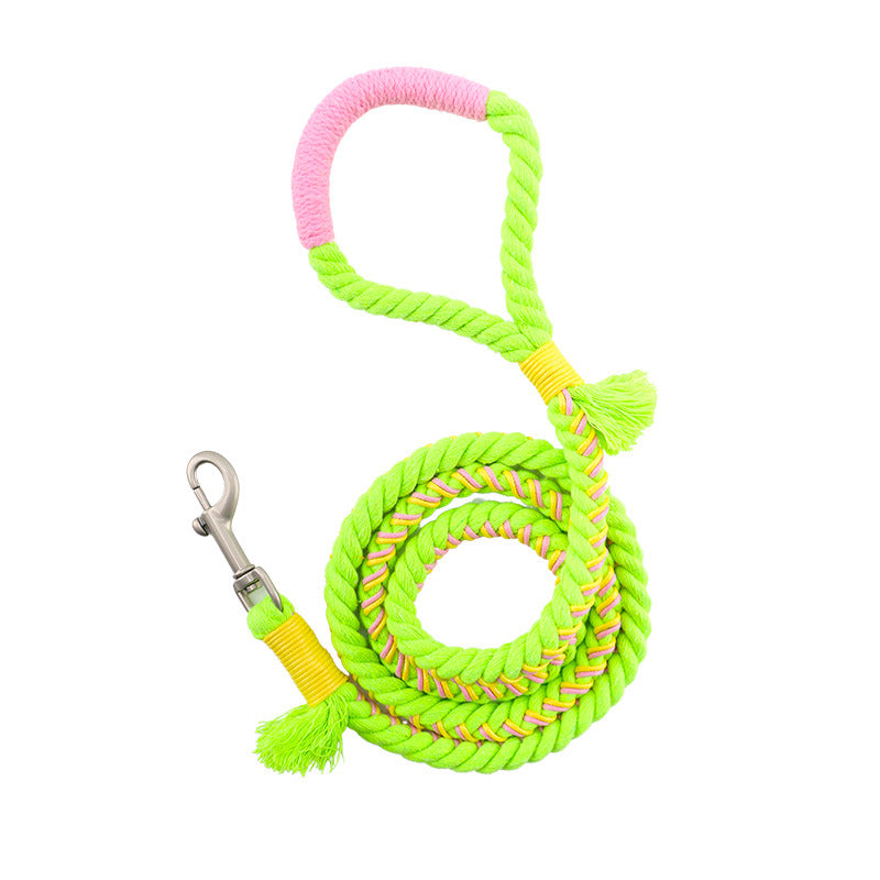 HKM-7651261 Handmade Cotton Rope Dog Traction Rope - Durable, Colorful, 1.0cm Diameter, 120cm Length