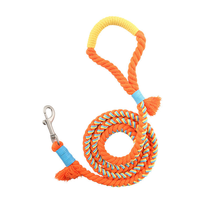 HKM-7651261 Handmade Cotton Rope Dog Traction Rope - Durable, Colorful, 1.0cm Diameter, 120cm Length