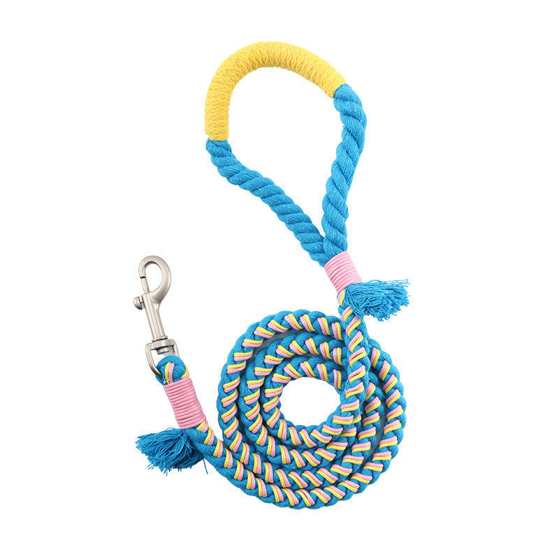 HKM-7651261 Handmade Cotton Rope Dog Traction Rope - Durable, Colorful, 1.0cm Diameter, 120cm Length
