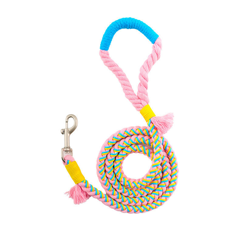 HKM-7651261 Handmade Cotton Rope Dog Traction Rope - Durable, Colorful, 1.0cm Diameter, 120cm Length