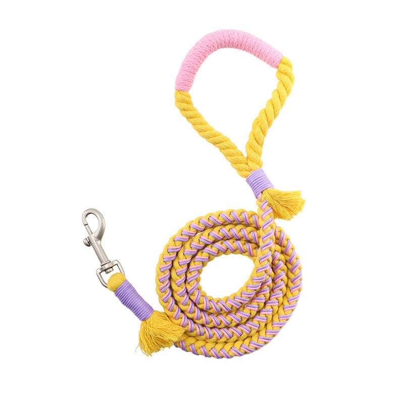 HKM-7651261 Handmade Cotton Rope Dog Traction Rope - Durable, Colorful, 1.0cm Diameter, 120cm Length