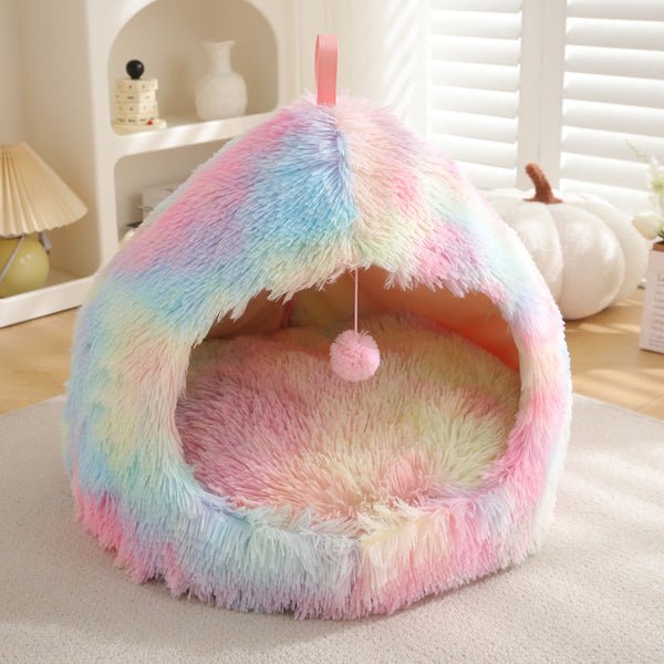 HKM-7651517 Cozy Winter Cat Nest Plush Pet Bed in Multiple Sizes and Colors