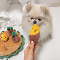 HKM-7652285 Sweet Potato Pull Toy Set for Dogs - Includes Soil Base, Peeled & Green Sweet Potatoes