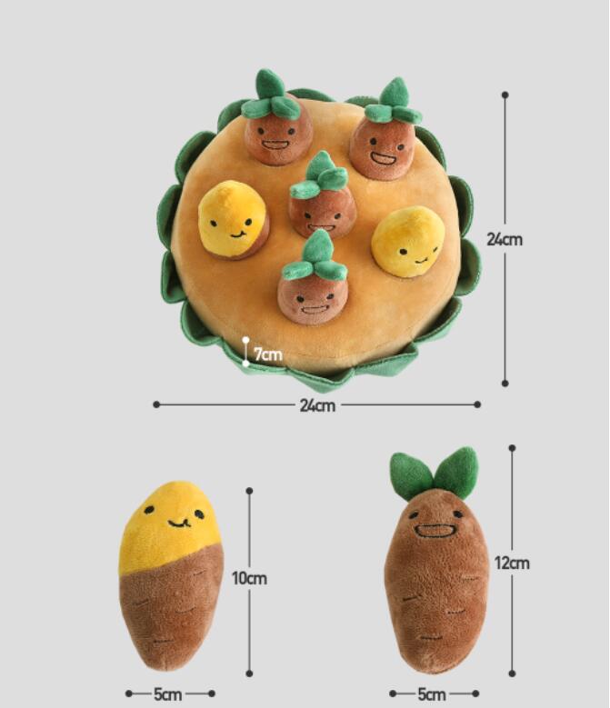 HKM-7652285 Sweet Potato Pull Toy Set for Dogs - Includes Soil Base, Peeled & Green Sweet Potatoes
