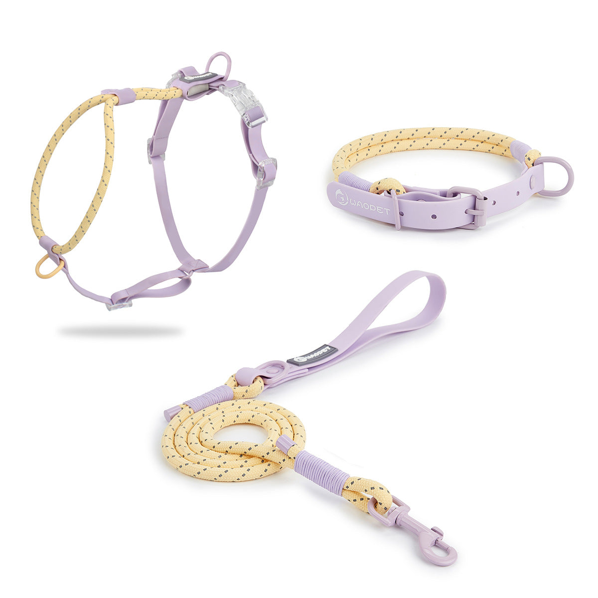 HKM-7652925 Adjustable Dog Traction Vest and Collar Set with Leash - Available in Purple and Pink
