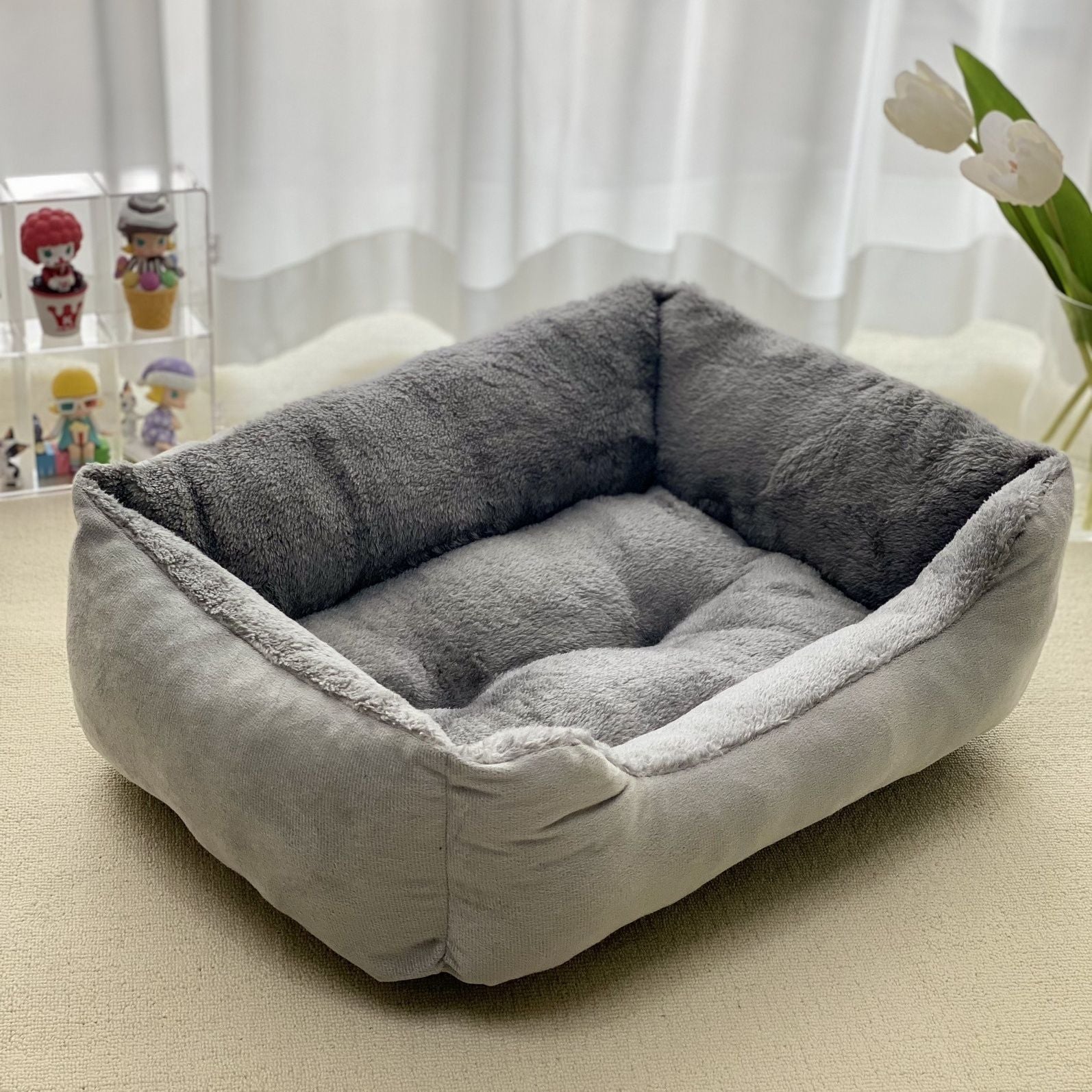 HKM-7653309 Cozy Flannel Winter Warm Pet Square Cat Nest - Multiple Sizes Available