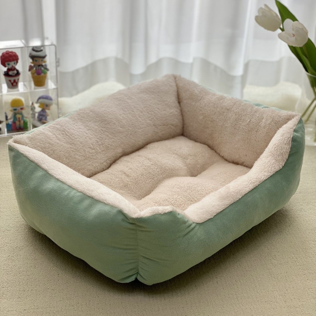 HKM-7653309 Cozy Flannel Winter Warm Pet Square Cat Nest - Multiple Sizes Available