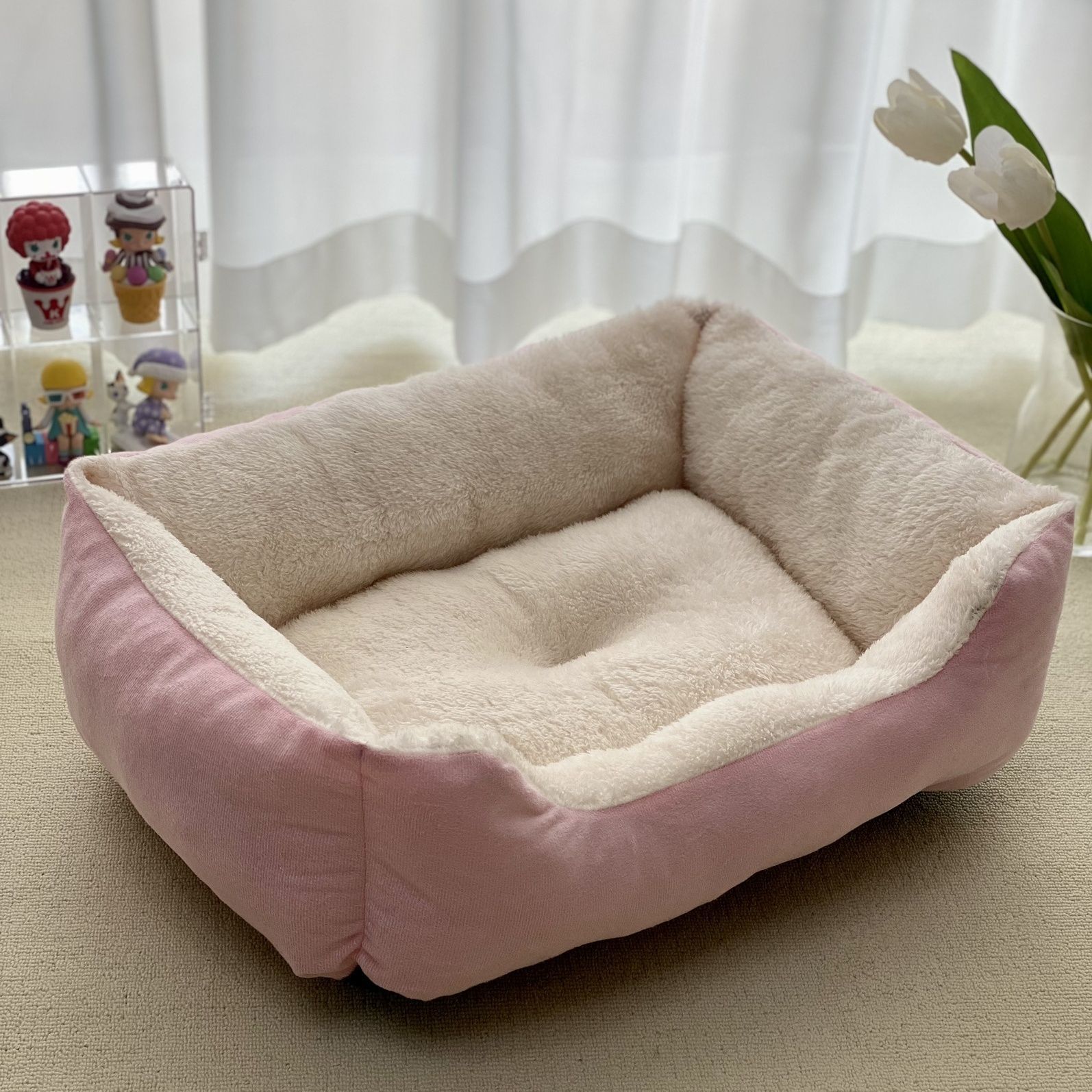 HKM-7653309 Cozy Flannel Winter Warm Pet Square Cat Nest - Multiple Sizes Available