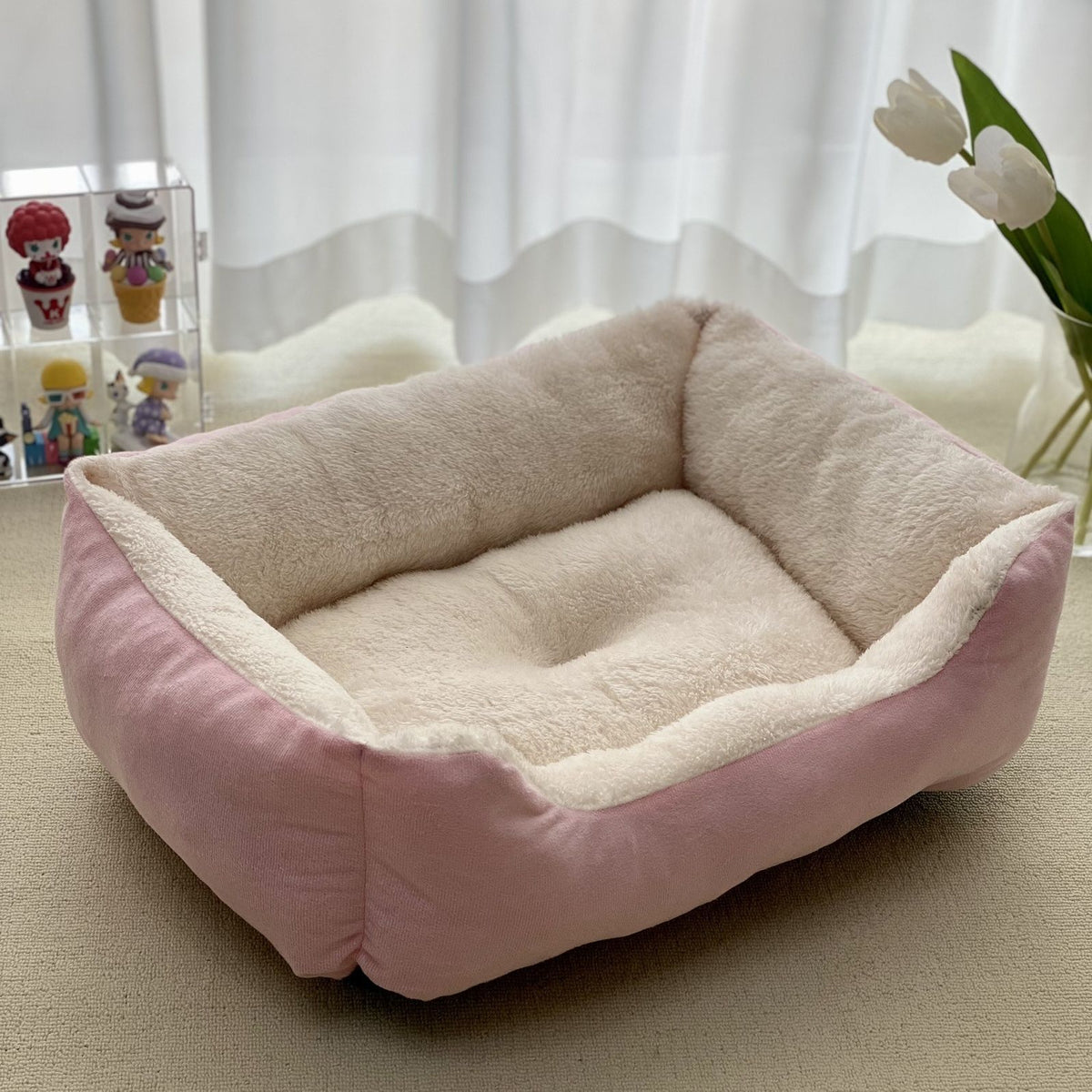 HKM-7653309 Cozy Flannel Winter Warm Pet Square Cat Nest - Multiple Sizes Available