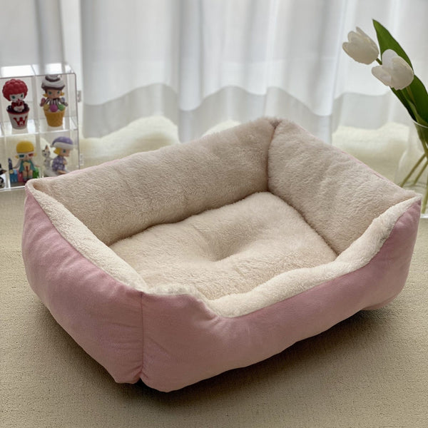 HKM-7653309 Cozy Flannel Winter Warm Pet Square Cat Nest - Multiple Sizes Available