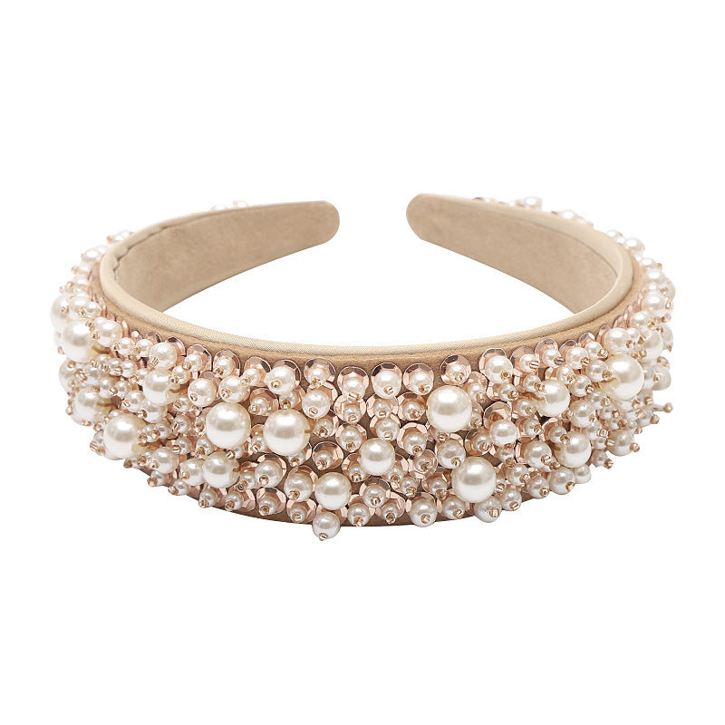 HKM-765395 Pearl U-Shape Checkerboard Headband for Elegant Hair Styling