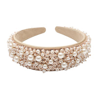 HKM-765395 Pearl U-Shape Checkerboard Headband for Elegant Hair Styling