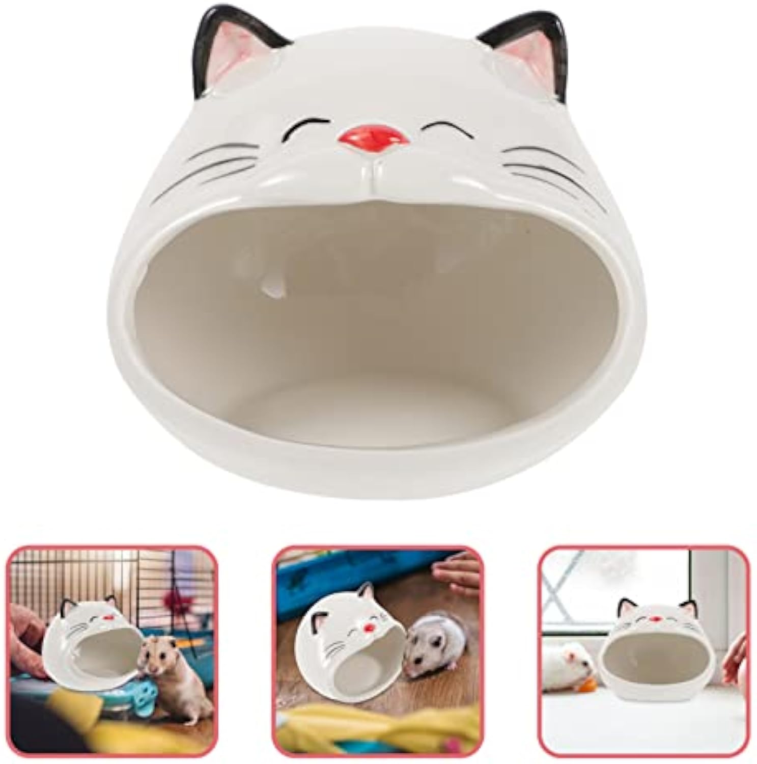 HKM-7654717 Ceramic Cat-Shaped Hamster House | Small Animal Habitat & Cooling Nest | Comfortable Hideout for Hamsters and Gerbils