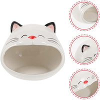 HKM-7654717 Ceramic Cat-Shaped Hamster House | Small Animal Habitat & Cooling Nest | Comfortable Hideout for Hamsters and Gerbils