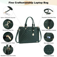 HKM-765523 Fashion Quilted Leather Geometric Briefcase and Large Tote Bag Set with USB Charging Port for Women