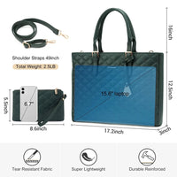 HKM-765523 Fashion Quilted Leather Geometric Briefcase and Large Tote Bag Set with USB Charging Port for Women