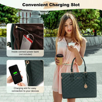 HKM-765523 Fashion Quilted Leather Geometric Briefcase and Large Tote Bag Set with USB Charging Port for Women