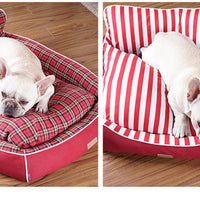 HKM-7655485 Dog House Bed for Small to Medium Dogs - Removable & Washable, Cotton-Linen Blend, Blue Stripes