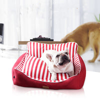 HKM-7655485 Dog House Bed for Small to Medium Dogs - Removable & Washable, Cotton-Linen Blend, Blue Stripes