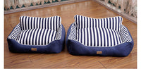 HKM-7655485 Dog House Bed for Small to Medium Dogs - Removable & Washable, Cotton-Linen Blend, Blue Stripes
