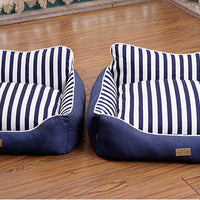HKM-7655485 Dog House Bed for Small to Medium Dogs - Removable & Washable, Cotton-Linen Blend, Blue Stripes
