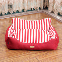 HKM-7655485 Dog House Bed for Small to Medium Dogs - Removable & Washable, Cotton-Linen Blend, Blue Stripes