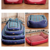 HKM-7655485 Dog House Bed for Small to Medium Dogs - Removable & Washable, Cotton-Linen Blend, Blue Stripes