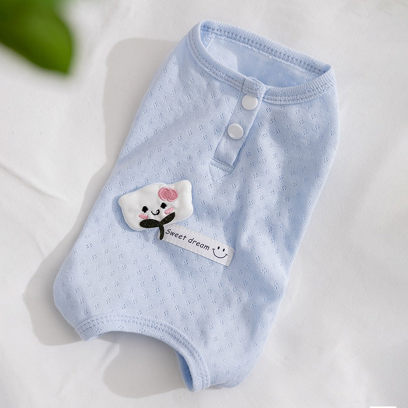 HKM-7655997 Adorable Breathable Mesh Cartoon Cat Pet Shirt for Small and Medium Dogs