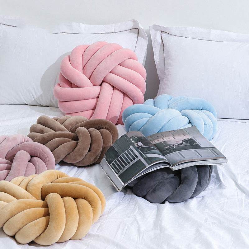 HKM-765651 Decorative Knotted Ball Cushion for Living Room and Office - Soft Plush and PP Cotton Pillow